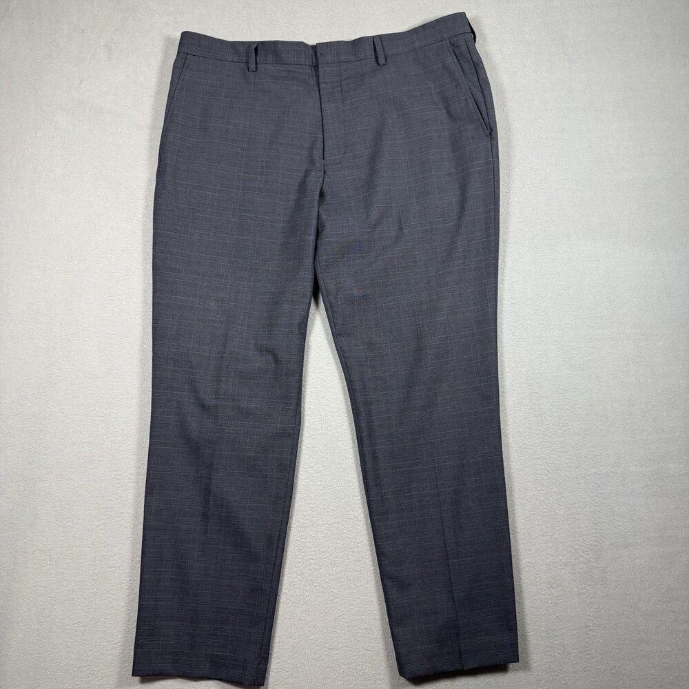 JCrew Thompson Mens Dress Pants 36x30 Blue Gray Glen Plaid Wool Blend Stretch